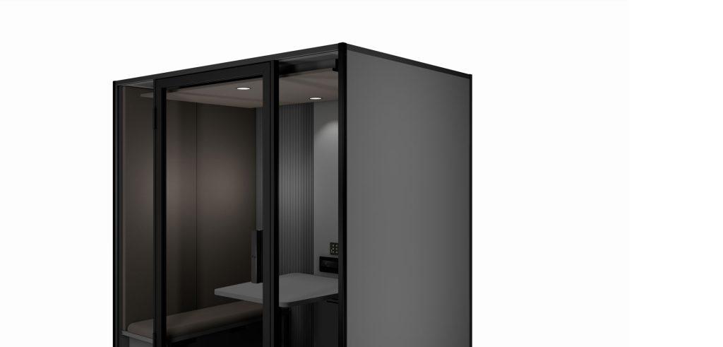 Cabine acoustique Indus avec panneau extérieur gris pour environnement industriel et open space