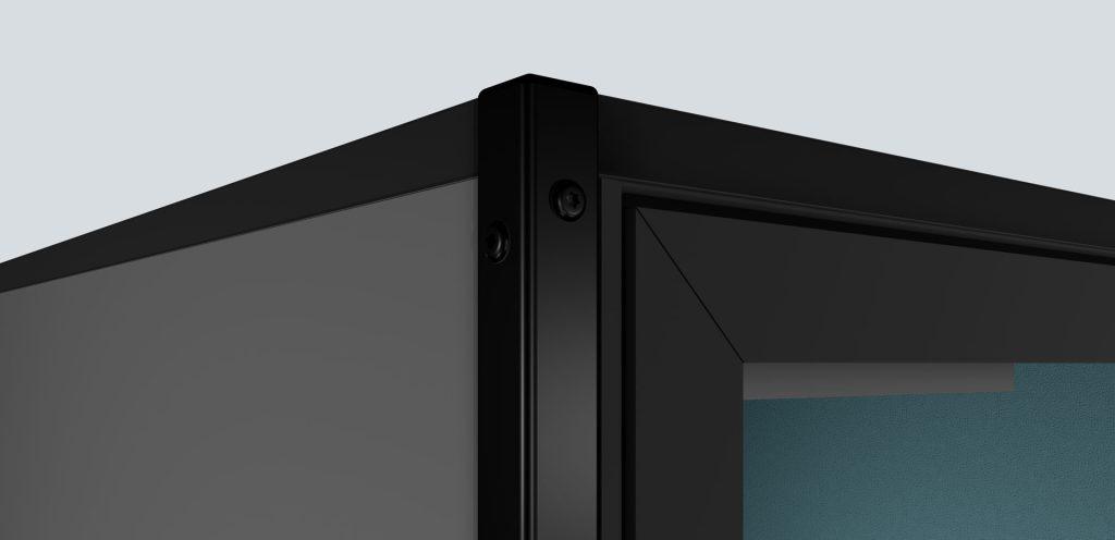 Détail coin renforcé cabine acoustique Solo Indus structure robuste pour environnement industriel