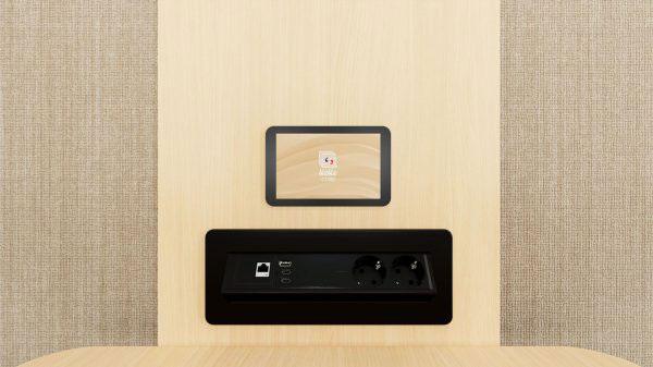 acoustic booth connectivity module with power outlet USB ports and RJ45 network connection for office pod