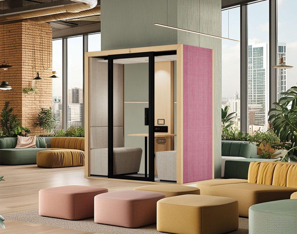 Cabine acoustique Blabla-Cube Duo dans un espace de bureau design et collaboratif