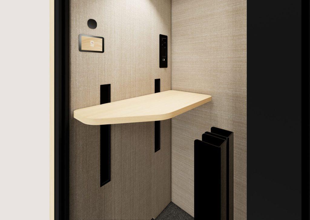 Tablette ajustable cabine acoustique Blabla-Cube option Flex pour travail ergonomique