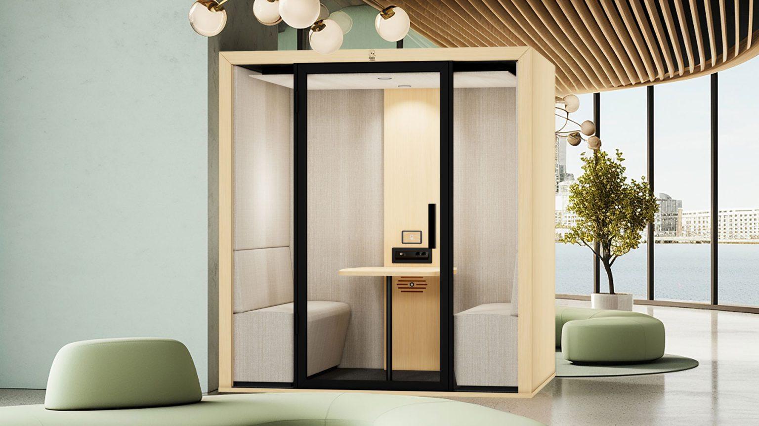 Cabine réunion acoustique 4 personnes Blabla-Cube Quattro en open space design