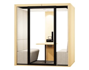 Cabine acoustique 6 personnes Sixo avec table et assises pour réunions en open space