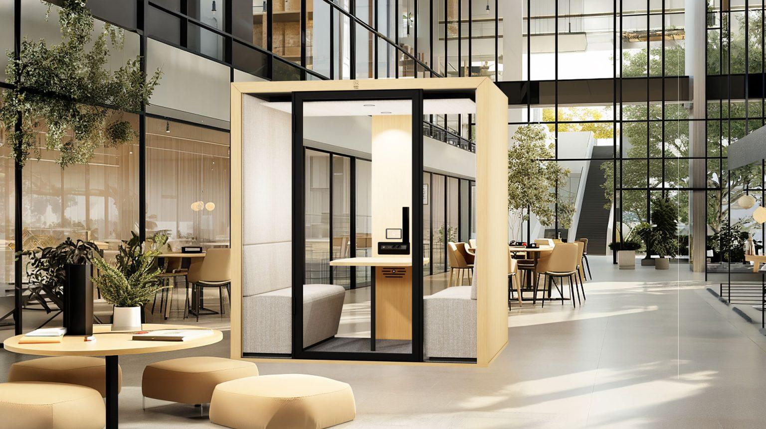 Cabine réunion acoustique 6 personnes Blabla-Cube SIXO en open space design