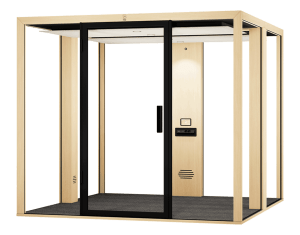 Grande cabine acoustique XL pour réunions en open space avec table et assises confortables