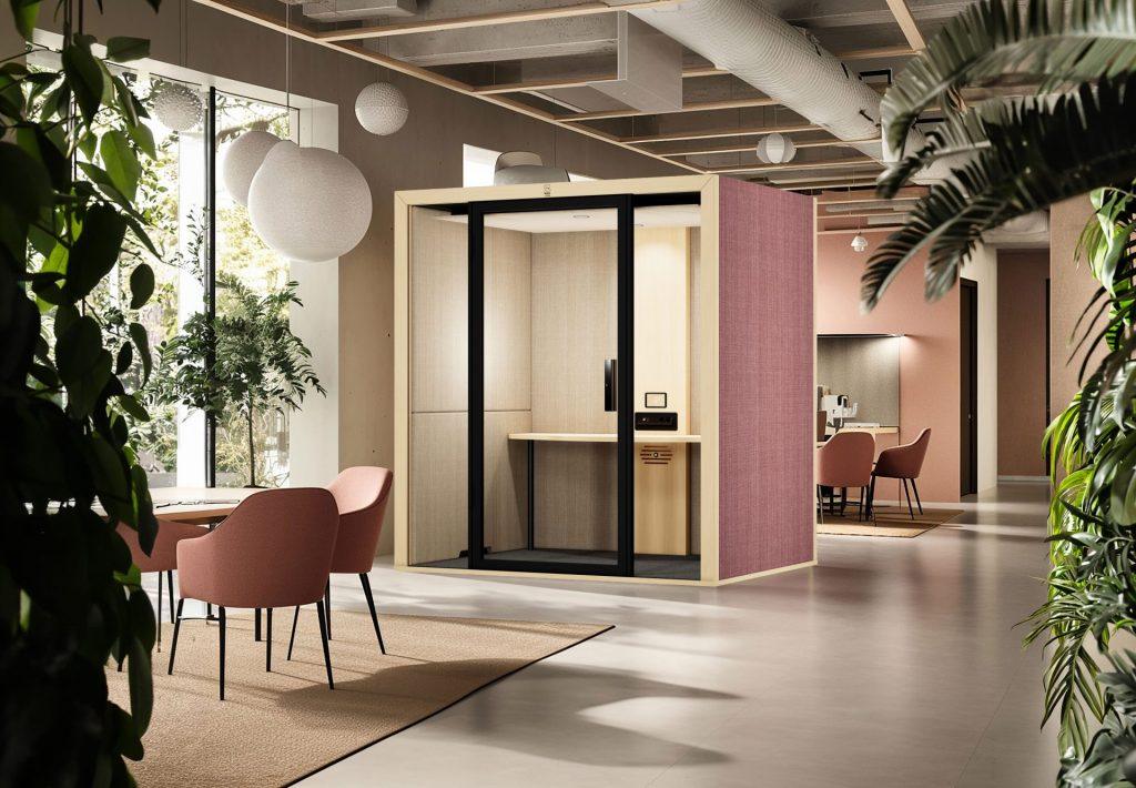 Cabine acoustique collaborative 2 personnes dans un espace de travail moderne