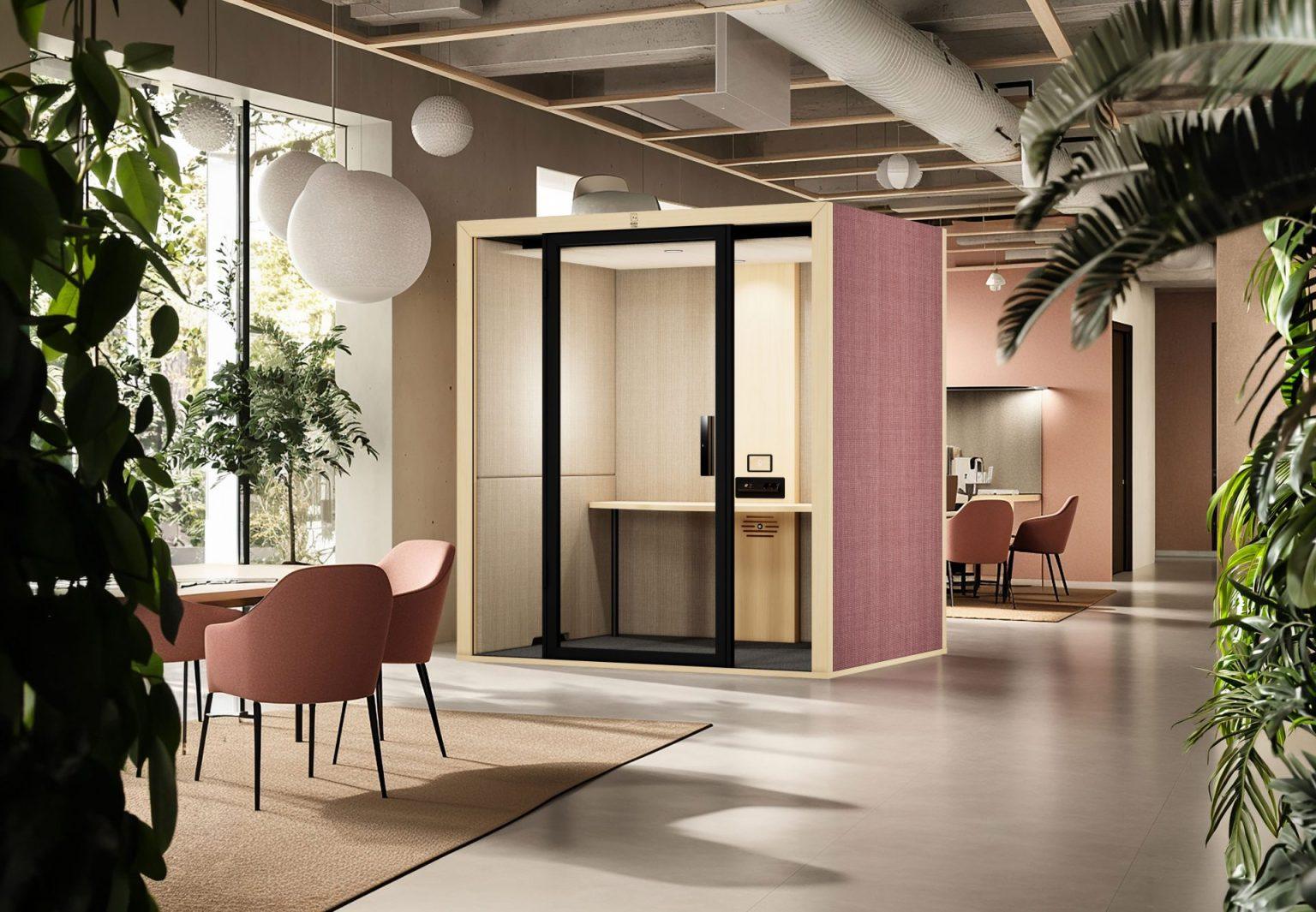 Cabine acoustique collaborative 2 personnes dans un espace de travail moderne