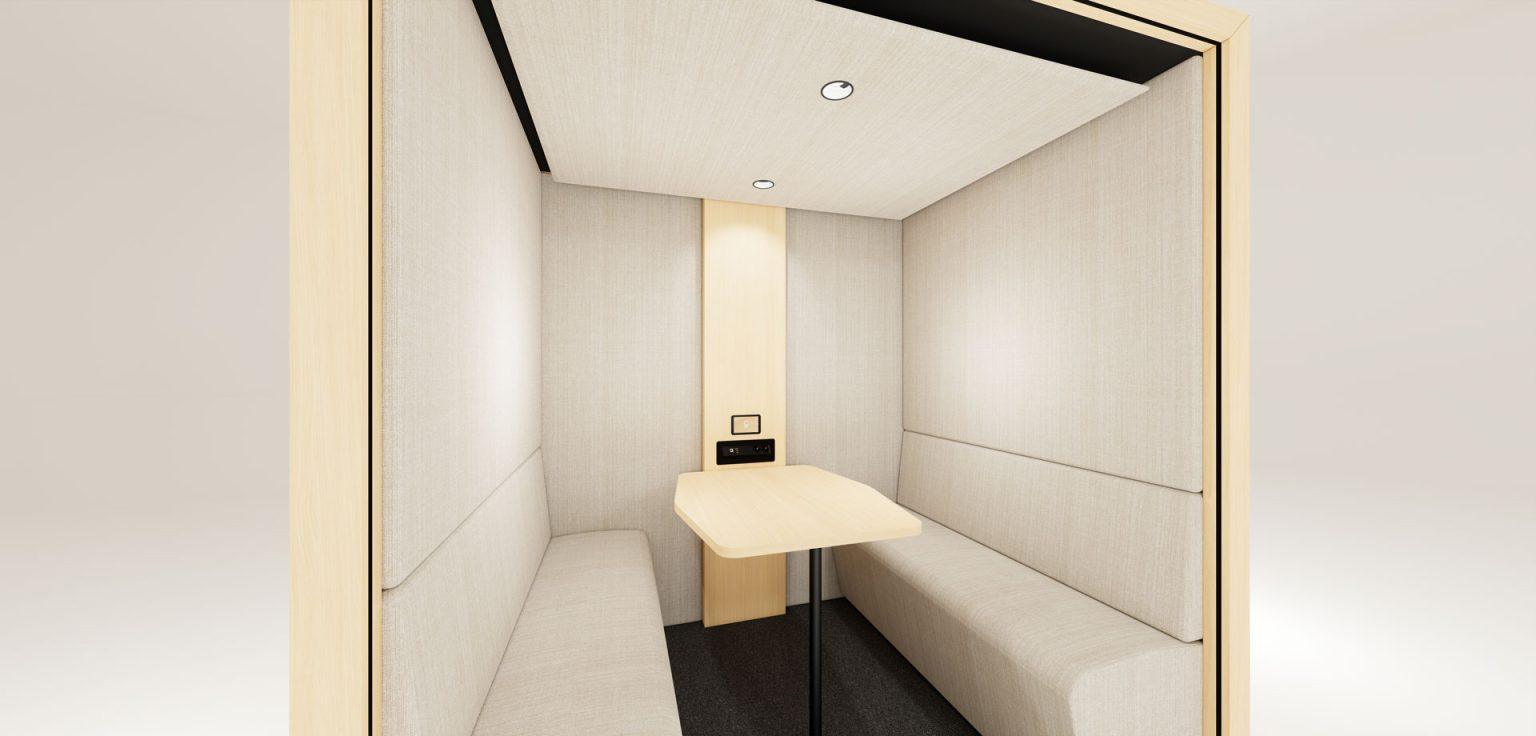 Fond plein en tissu dans cabine acoustique pour améliorer le confort et l’absorption sonore