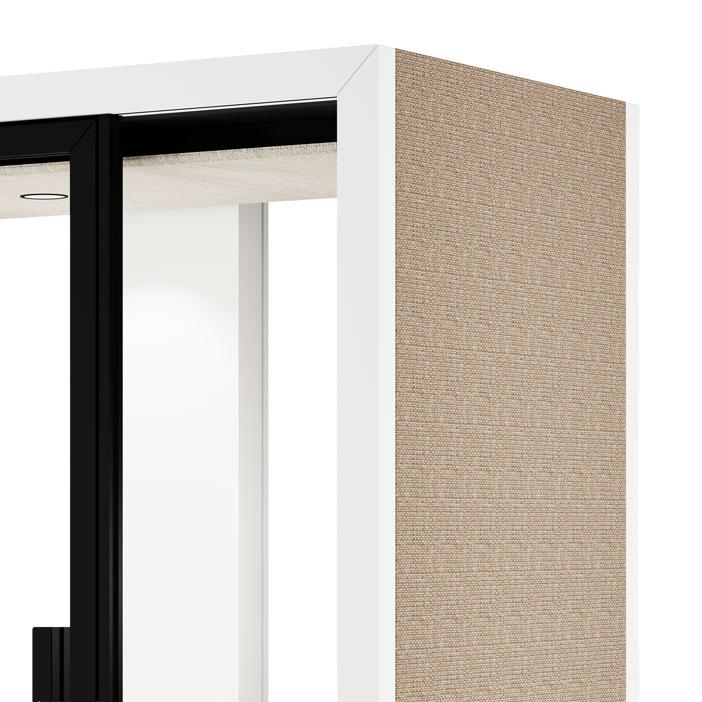 Cabine acoustique avec panneau extérieur en tissu texturé