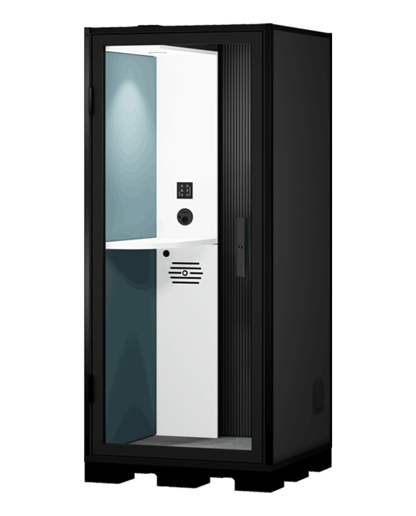 Cabine acoustique individuelle Solo Indus installée en atelier pour s’isoler du bruit industriel