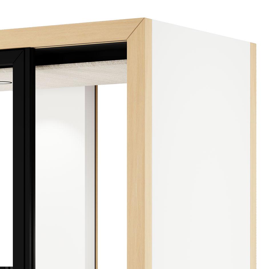 Cabine acoustique avec structure extérieure bois clair naturelle