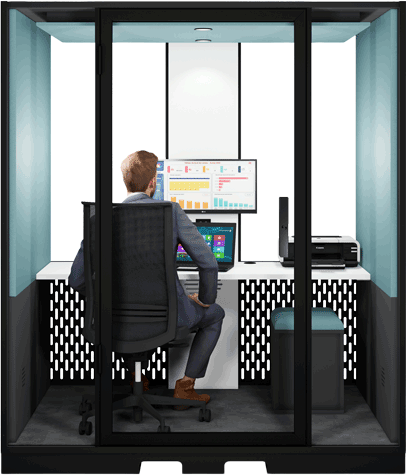 Cabine acoustique Chef d’atelier Indus avec poste de travail individuel en environnement industriel