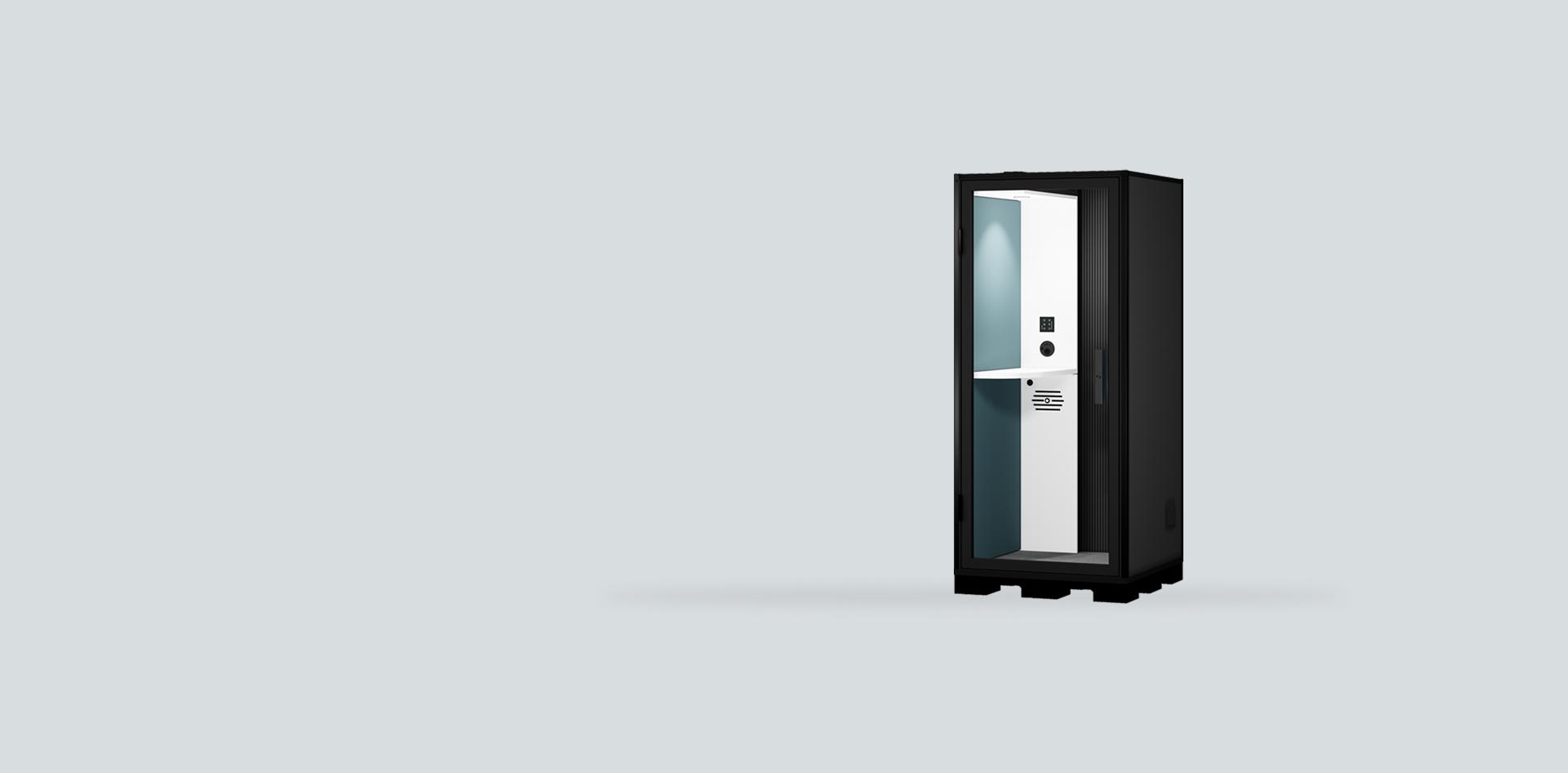 Cabine acoustique Solo Indus noire pour environnement industriel, espace individuel isolé pour appels et concentration