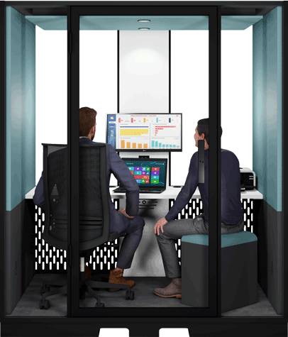 Industrial acoustic booth for workshop manager collaborating with a colleague in a quiet workspace – Blabla-Cube